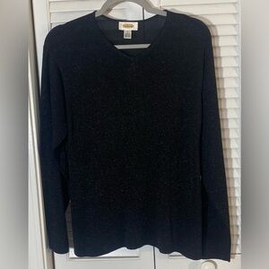 Talbots Long Sleeve Top/Sweater Size Small Black V-neck Silk Blend Metallic
